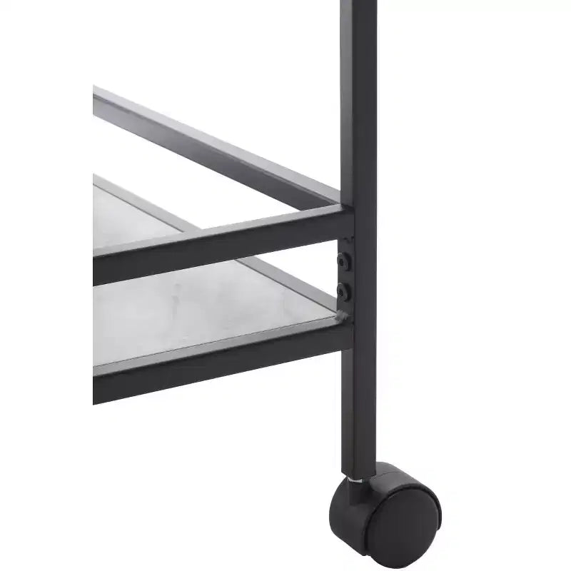 Carrito de bar de 3 niveles negro mate / dorado mate con estantes de imitación de mármol blanco