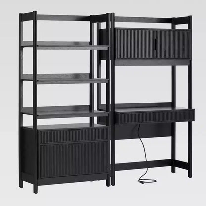 Saracina Home 2pc Transitional Fluted Hutch Desk with Wide Bookcase